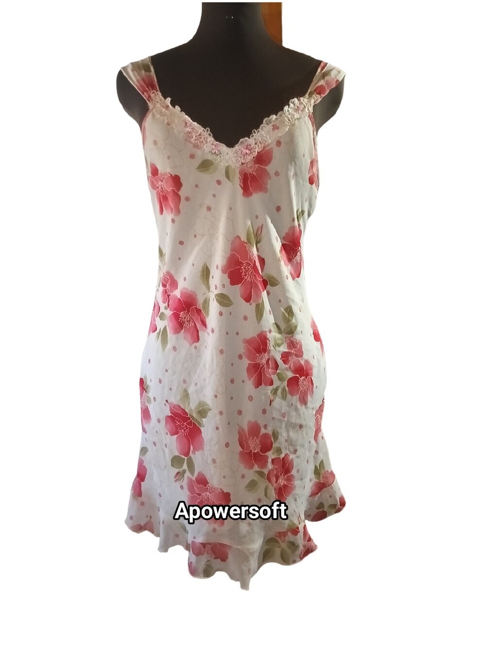 Floral Lace-Trim Sleep Slip - Pink/White